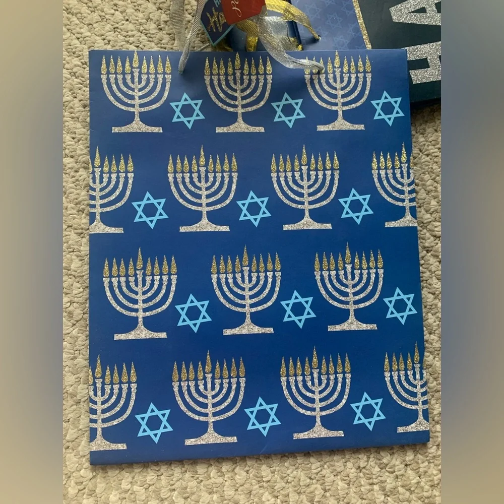 NWT Hanukkah Blue and Gold Glittered Gift Bags Bundle- 3 pack